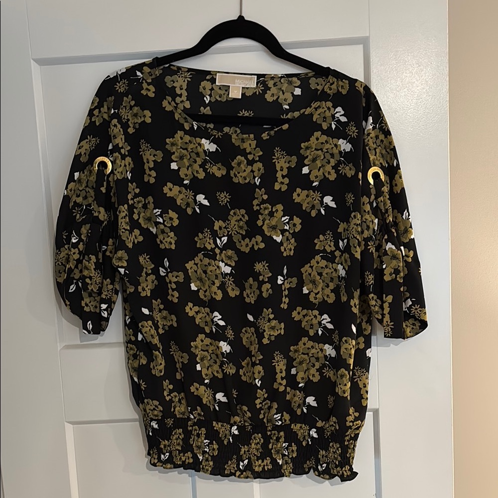 Michael Kors Black and Gold Floral Blouse